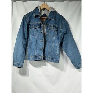 Vintage Canyon Guide Outfitters Jean Denim Trucker Jacket Grey Hood Large